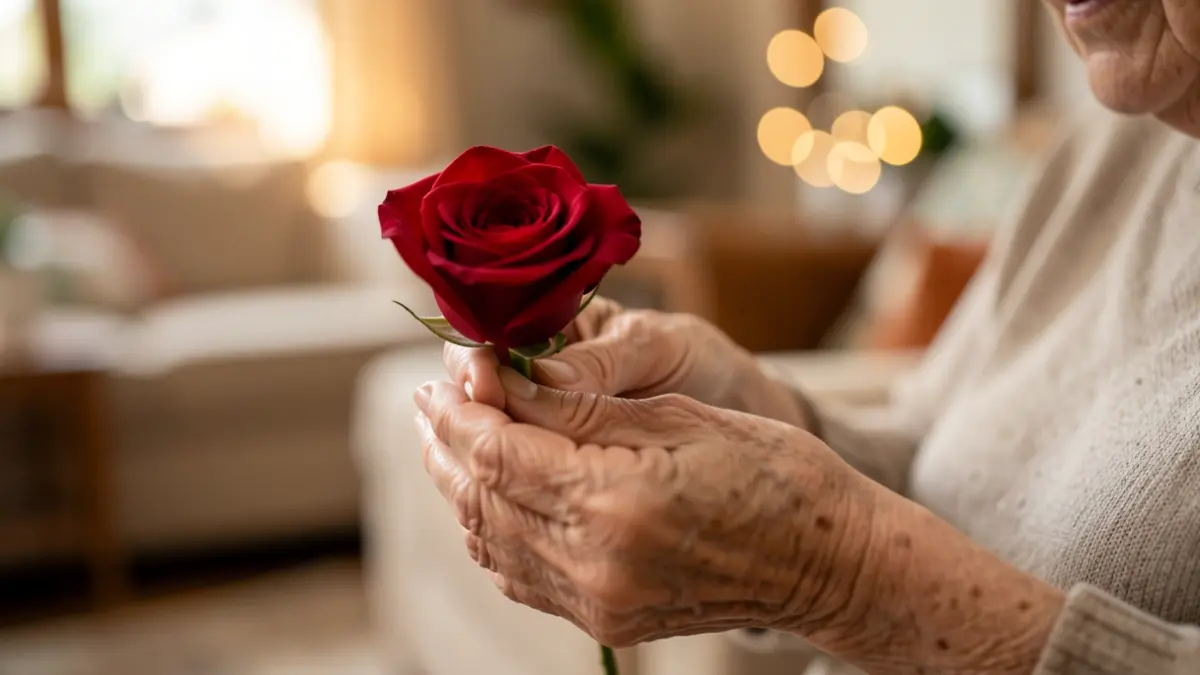 Imatge genèrica d'unes mans d'una dona gran subjectant una rosa.