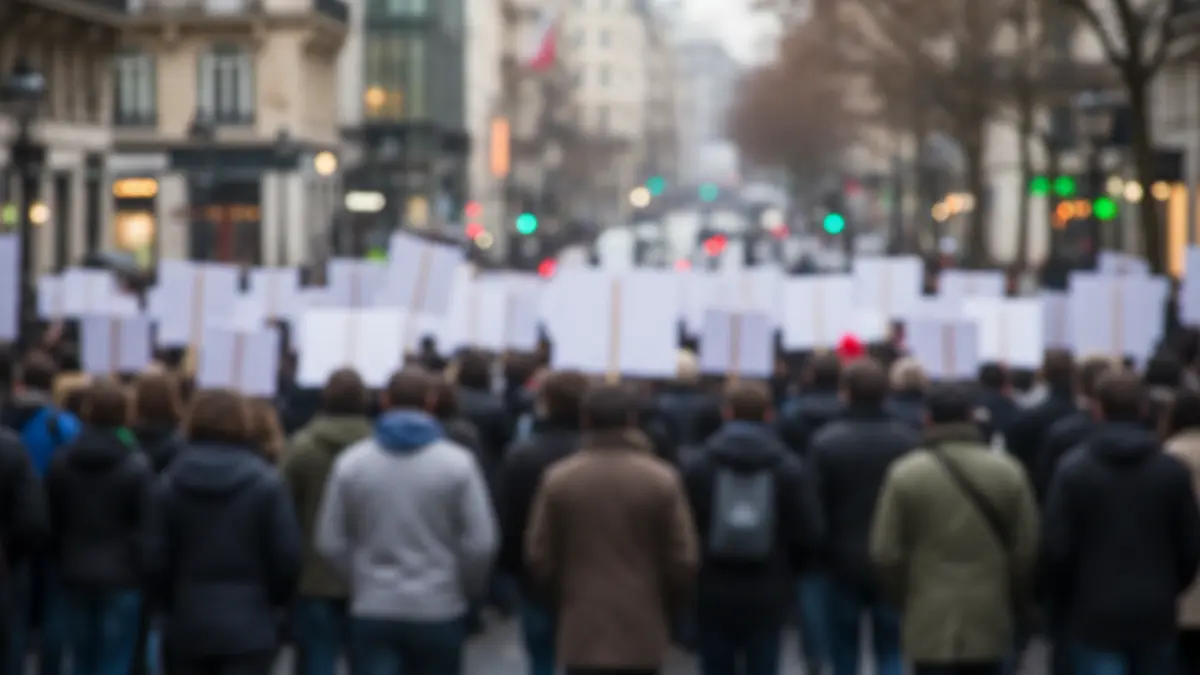 Imagen genérica de una multitud en una manifestación, con pancartas y un ambiente de protesta.