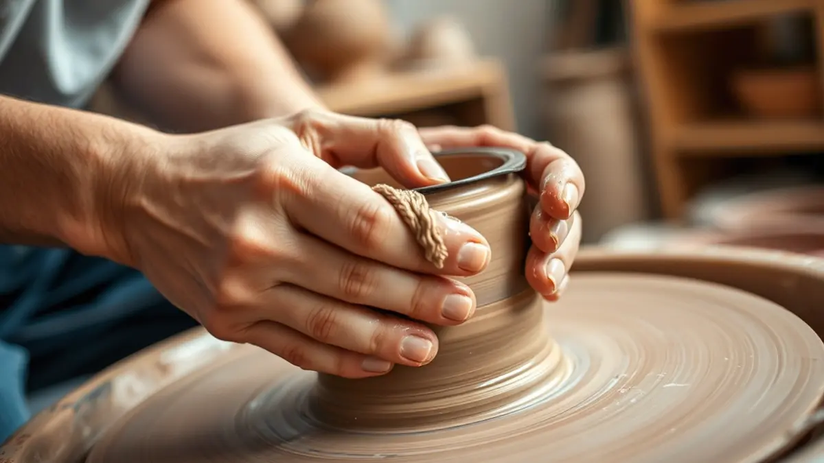 Generic image of hands working with clay on a potter's wheel.