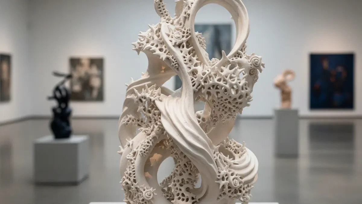 Generic image of an intricate ceramic sculpture in a modern art gallery.