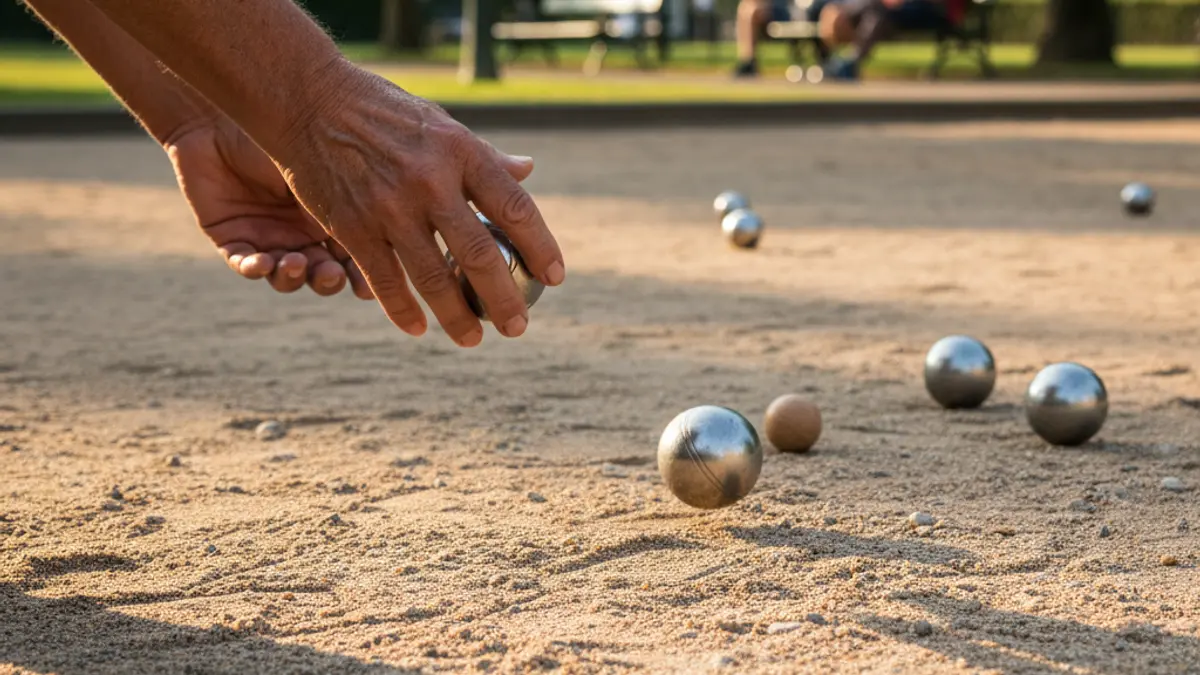 Imatge genèrica de mans de persones majors jugant a petanca en un parc.