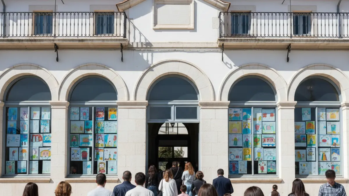 Imatge de la façana d'un col·legi públic, amb un cartell que indica 'CEIP'.