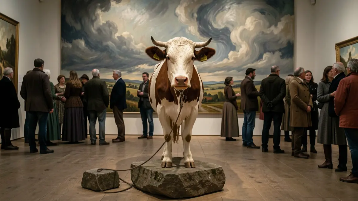 Imatge genèrica d'una vaca en una galeria d'art.