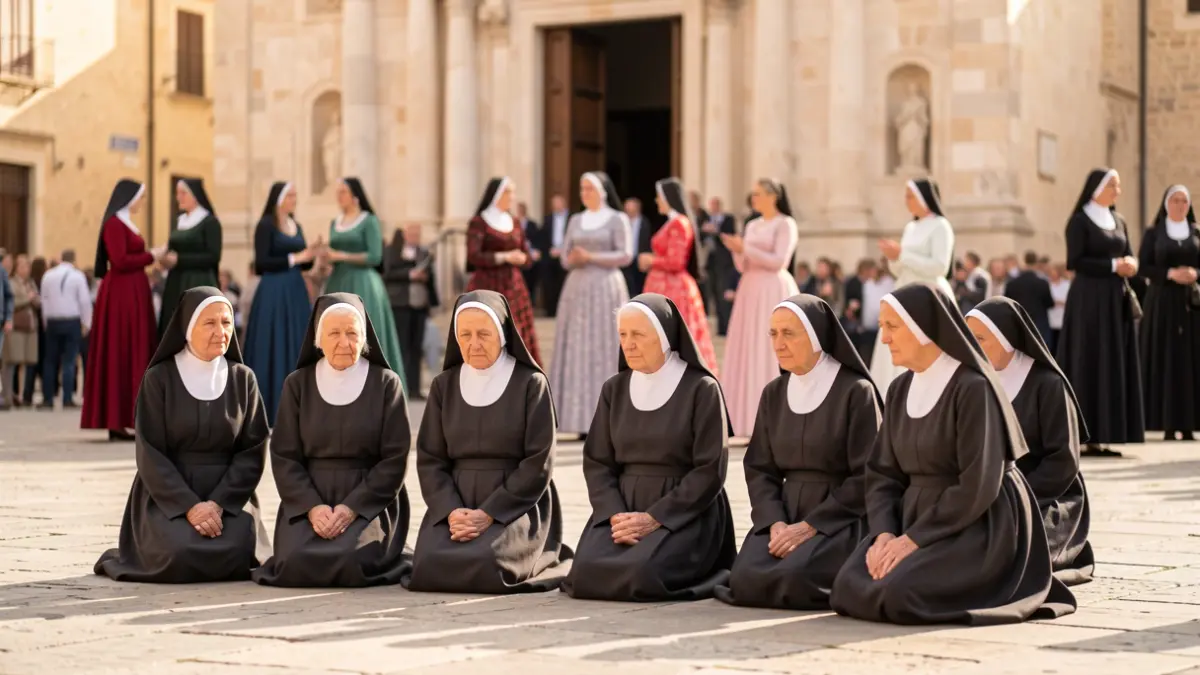 Imagen genérica de monjas participando en una procesión fallera.