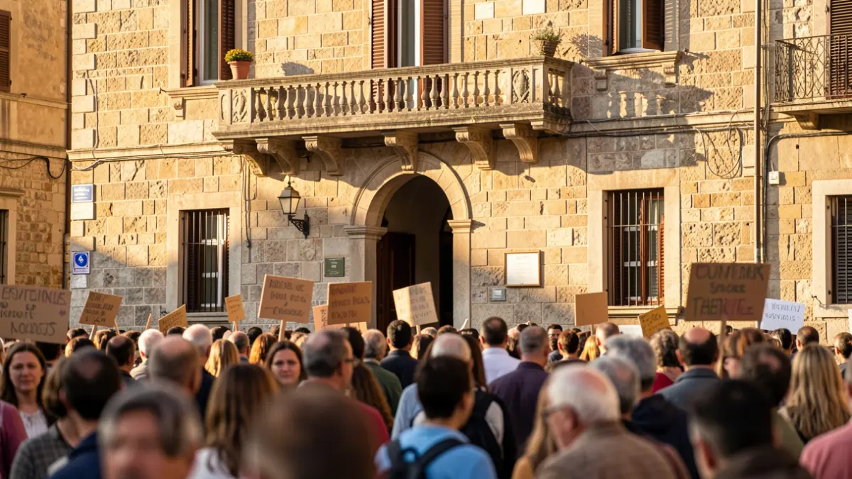 Imagen de la concentración de protesta frente al ayuntamiento de Xàbia durante la huelga educativa.