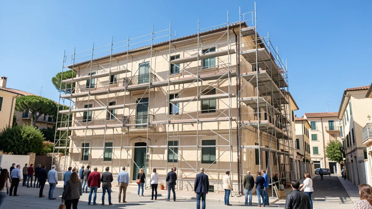 Imatge de les obres de rehabilitació en un edifici residencial de València.