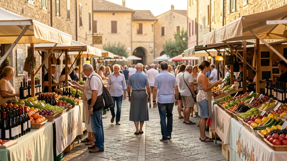 Generic image of a wine fair in a Mediterranean town.