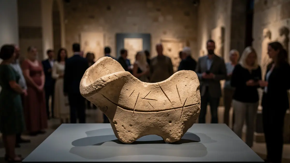 Child's jawbone with tool marks, displayed at the MARQ.