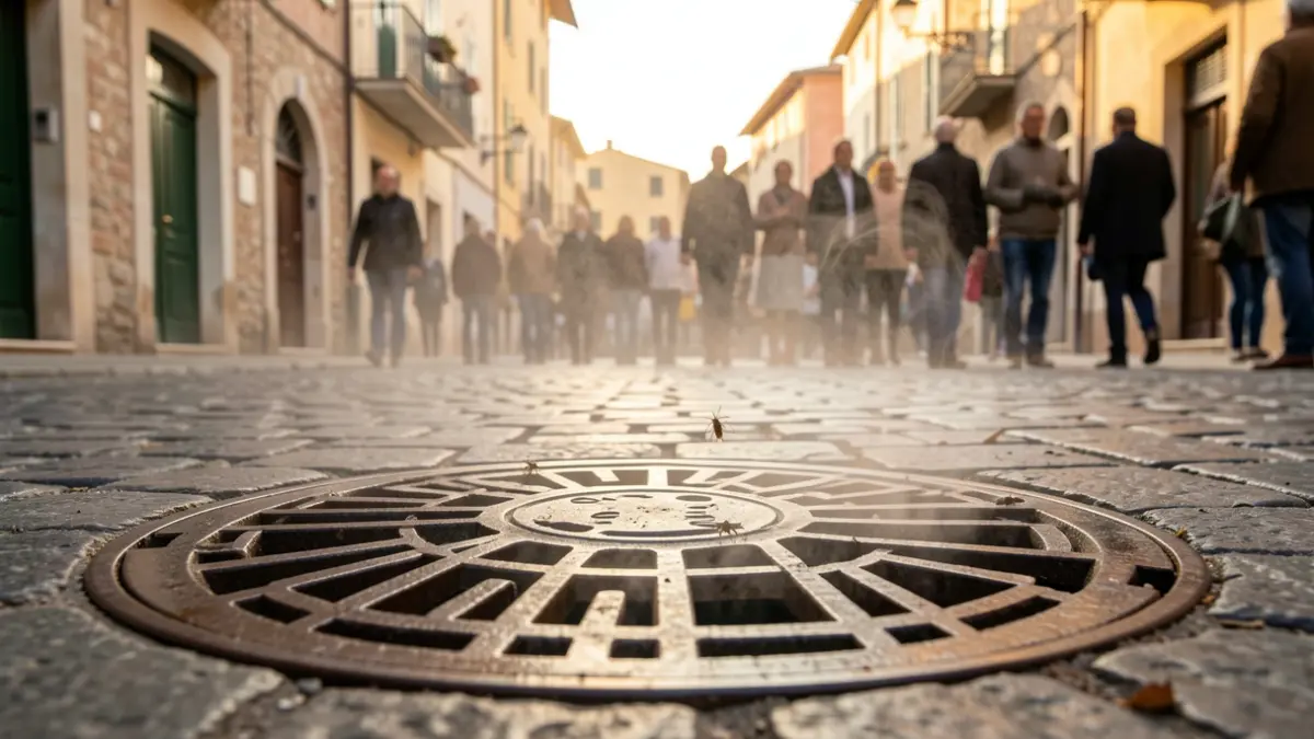 Generic image of a sewer grate with a light mist.