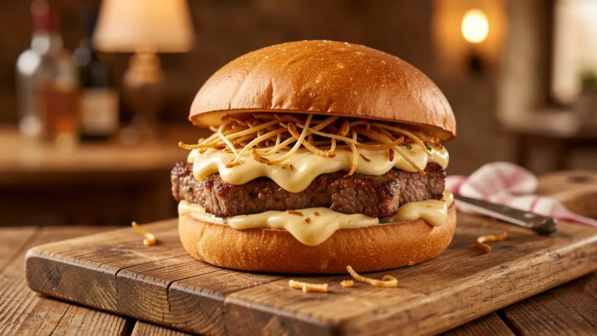 Imagen de un bocadillo de cordero gourmet ganador de un concurso gastronómico.