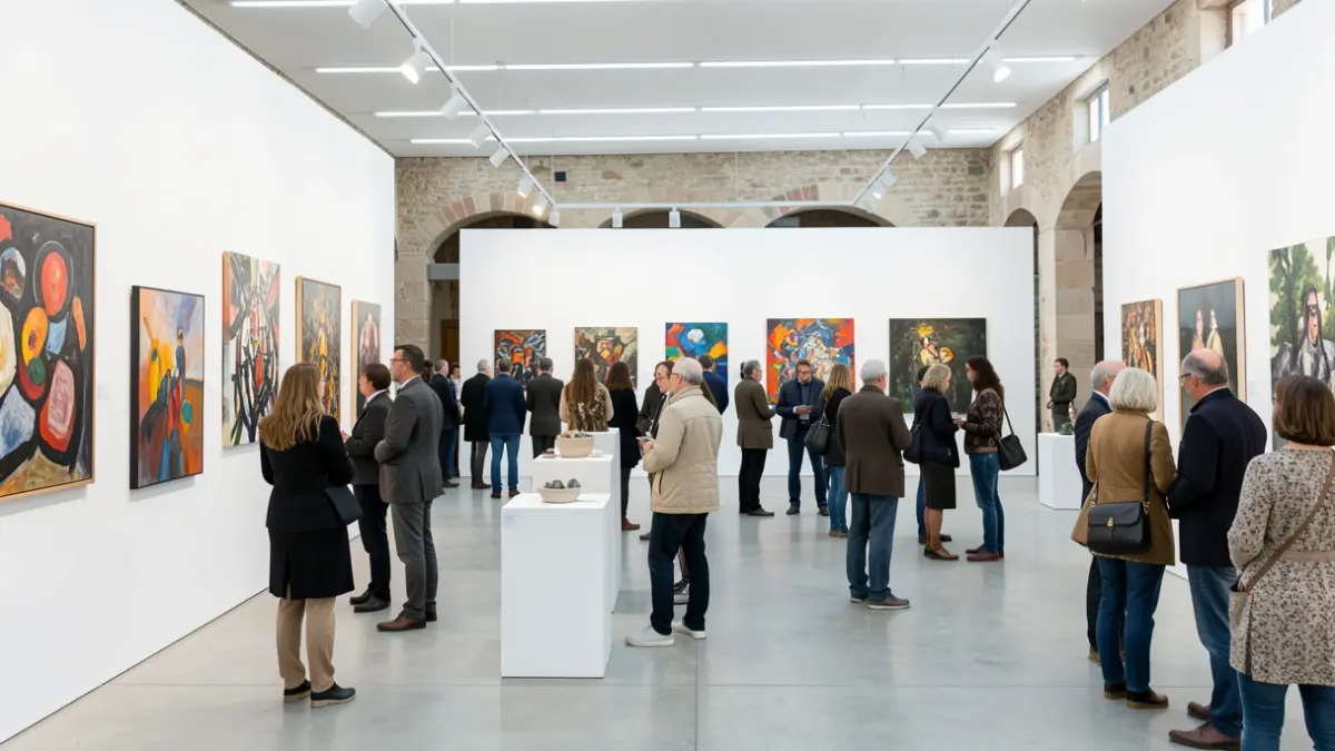 Generic image of a contemporary art fair in Castelló with visitors and exhibited artworks.