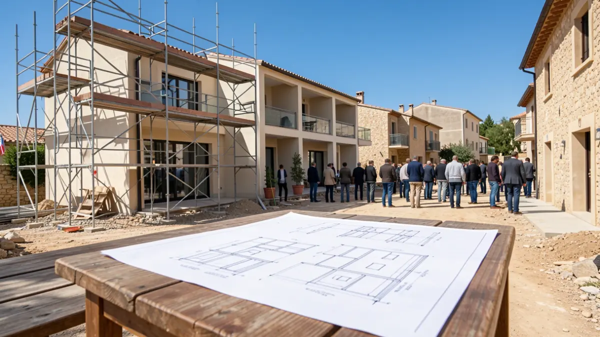 Imagen de una obra de construcción de viviendas en un entorno urbano mediterráneo.