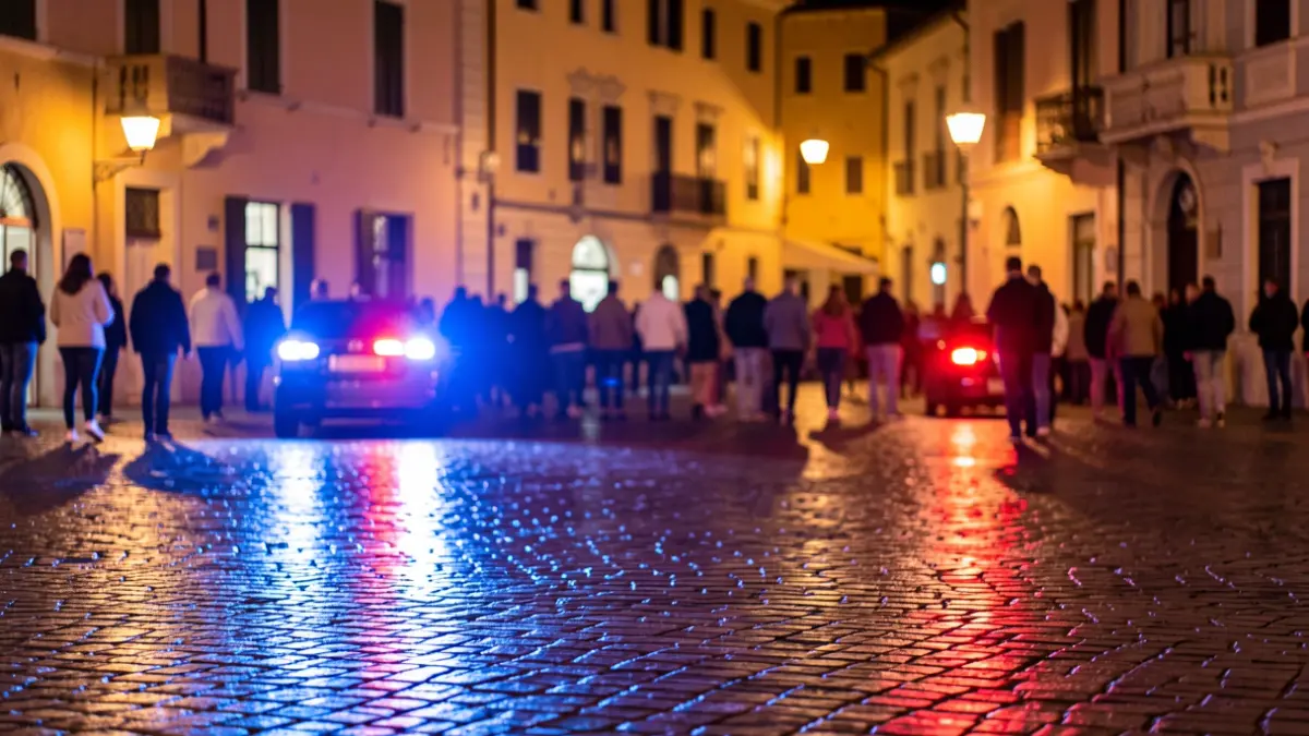 Generic image of emergency lights reflecting on wet asphalt at night.