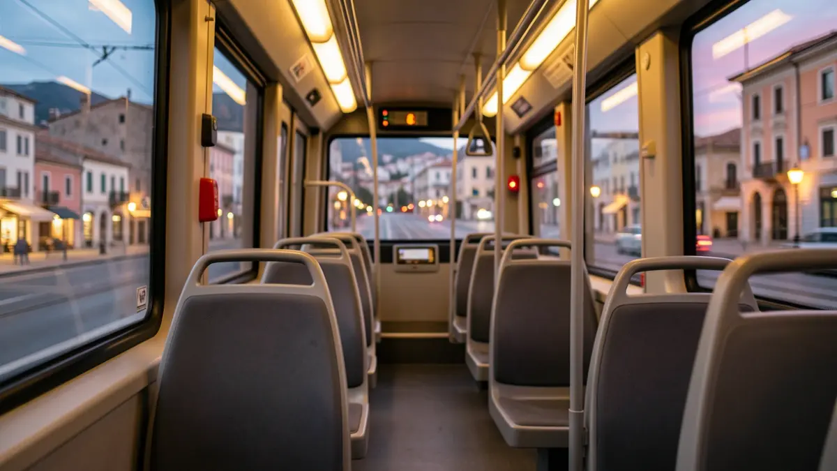 Imagen genérica del interior de un tranvía moderno con asientos vacíos.
