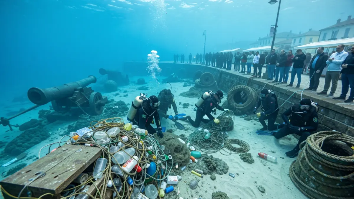 Imagen genérica de una campaña de limpieza submarina con especial énfasis en la recuperación de residuos y elementos históricos.