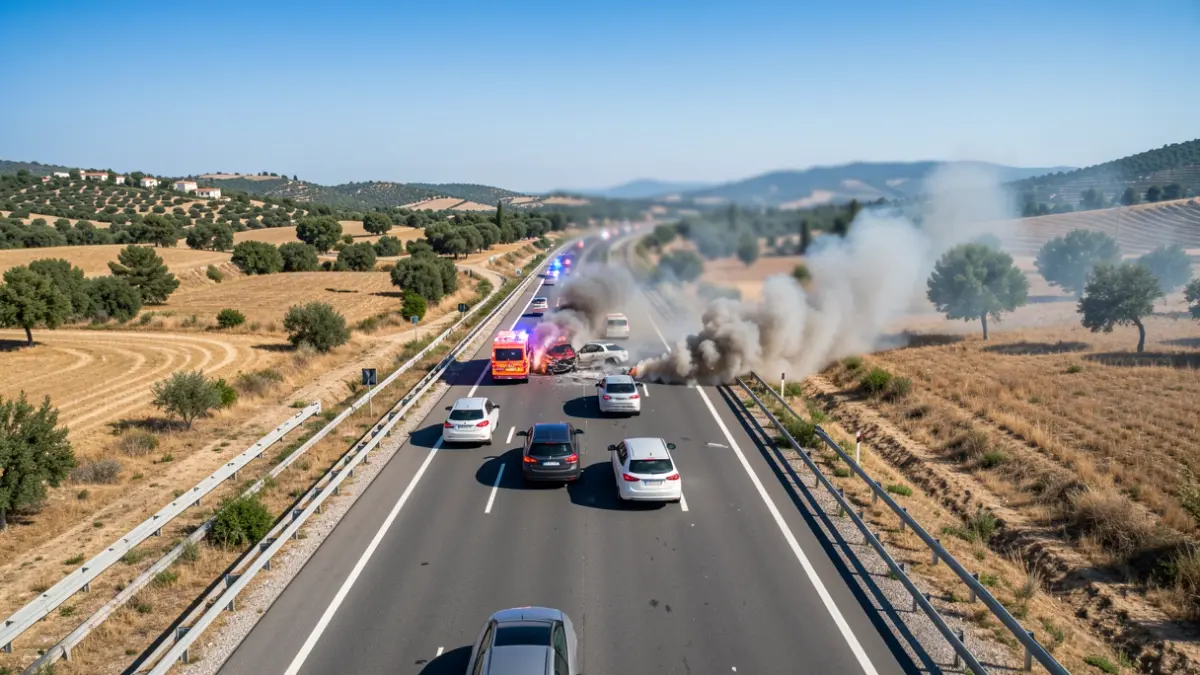 Imagen aérea de un accidente de tráfico con varios vehículos en la AP-7 en La Vila Joiosa.