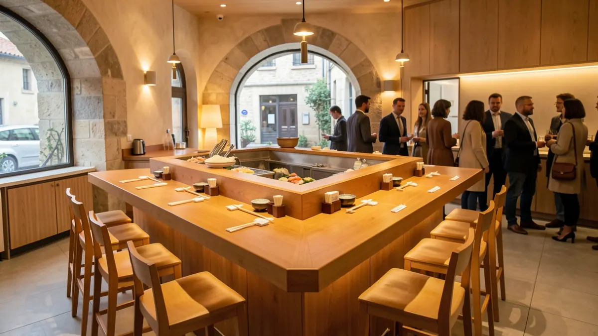 Imagen genérica de una barra de restaurante japonesa con detalles mediterráneos.