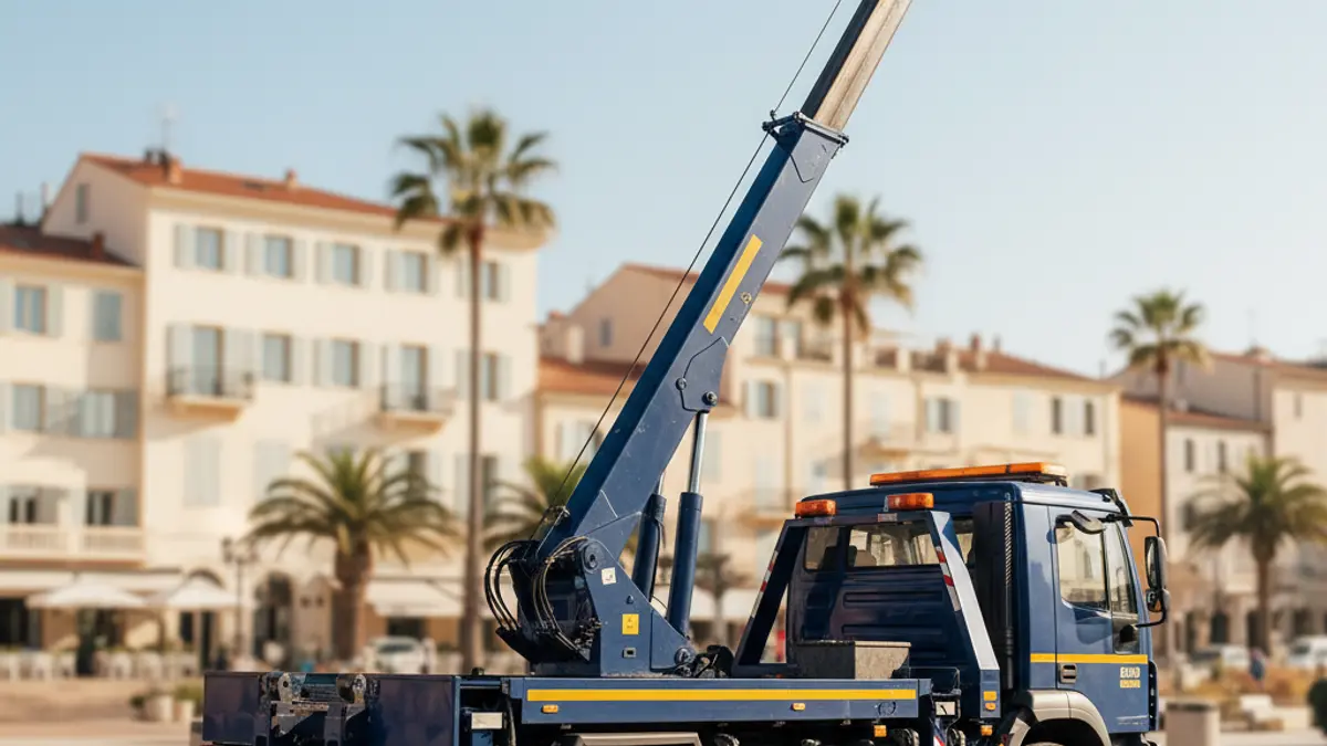 Generic image of a municipal tow truck in a Mediterranean coastal area.