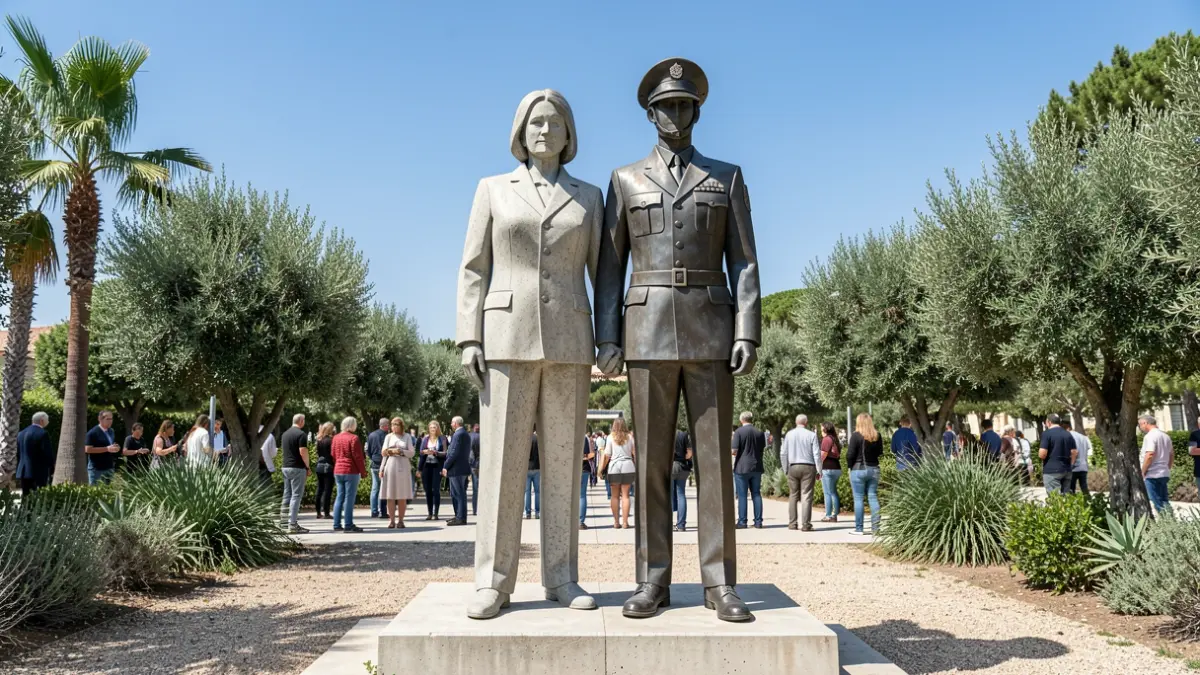 Imatge genèrica d'una escultura commemorativa de formigó i acer.