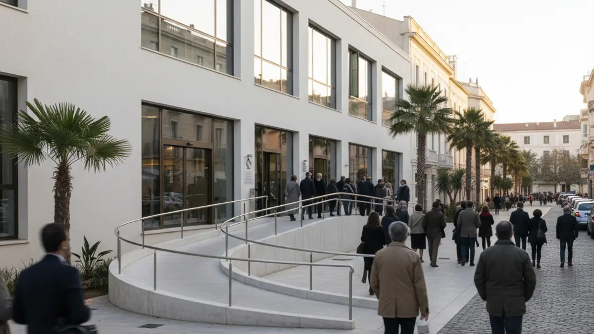 Imagen de un edificio moderno y accesible, que representa un centro de diversidad funcional.