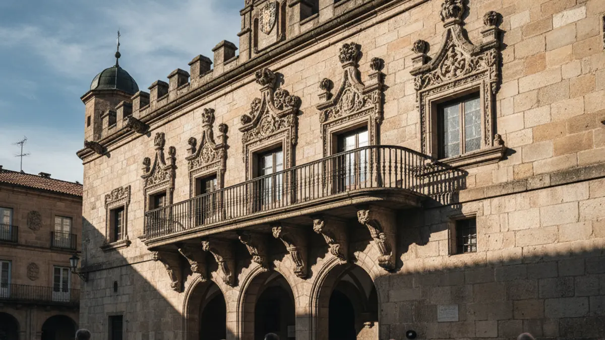 Facade of Paterna town hall, with balconies and iron railings, bathed in the afternoon sunlight.