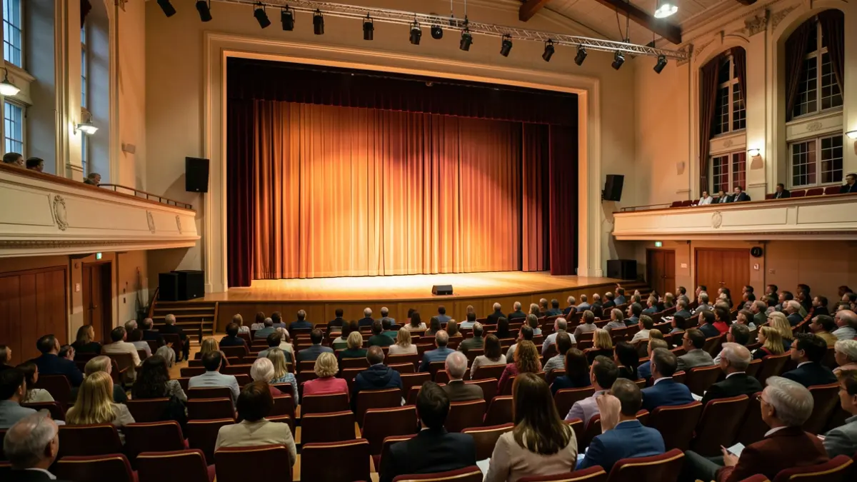 Imatge genèrica d'un escenari universitari preparat per a una representació teatral.