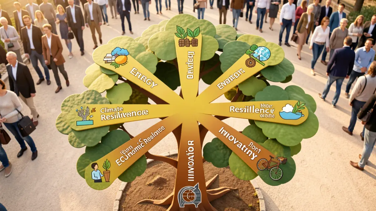Imatge genèrica de la nova imatge corporativa de PowerfulTree, amb un arbre estil·litzat i raigs.