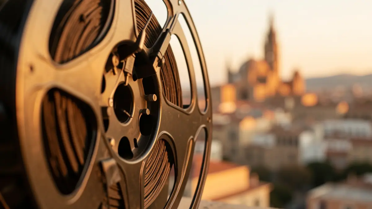 Imagen genérica de un rollo de película con el perfil de Alicante al fondo.