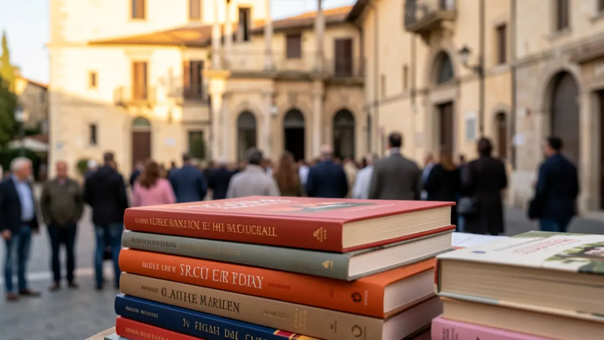 Imatge genèrica de llibres amb un ajuntament al fons.