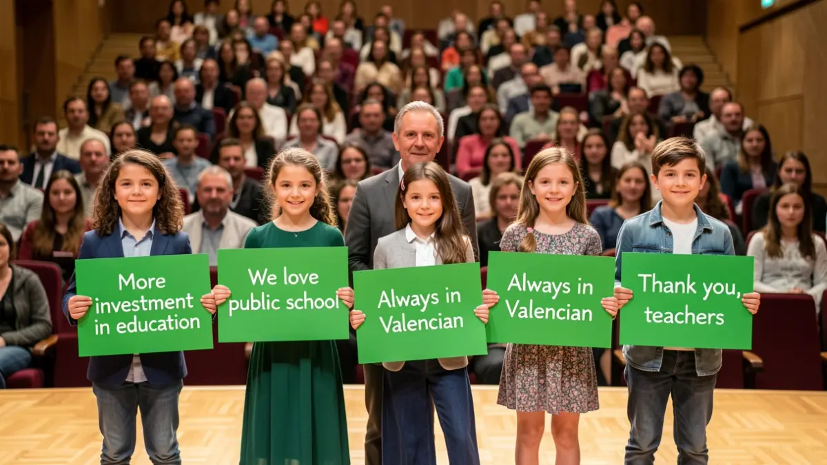 Generic image of children holding signs supporting the teachers' strike at an event.