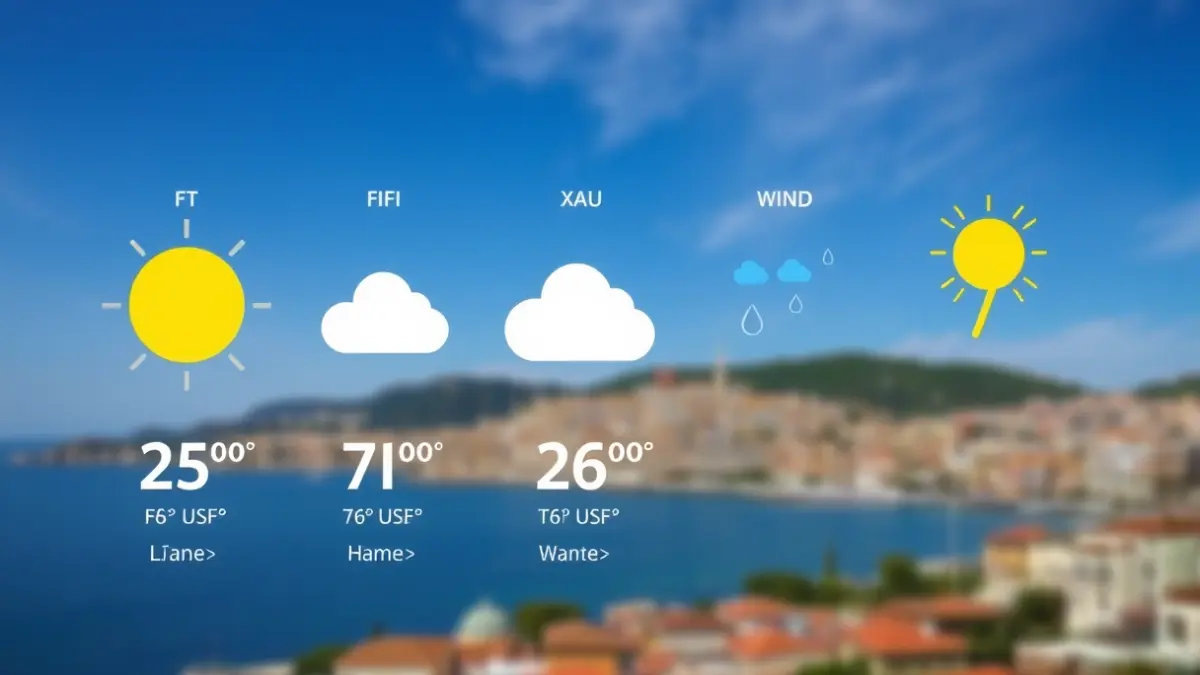 Imatge genèrica d'una previsió meteorològica amb símbols de sol, núvols i pluja, i temperatures.