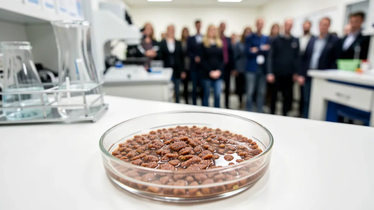 Generic image of a petri dish with fecal microbiota in a medical laboratory.