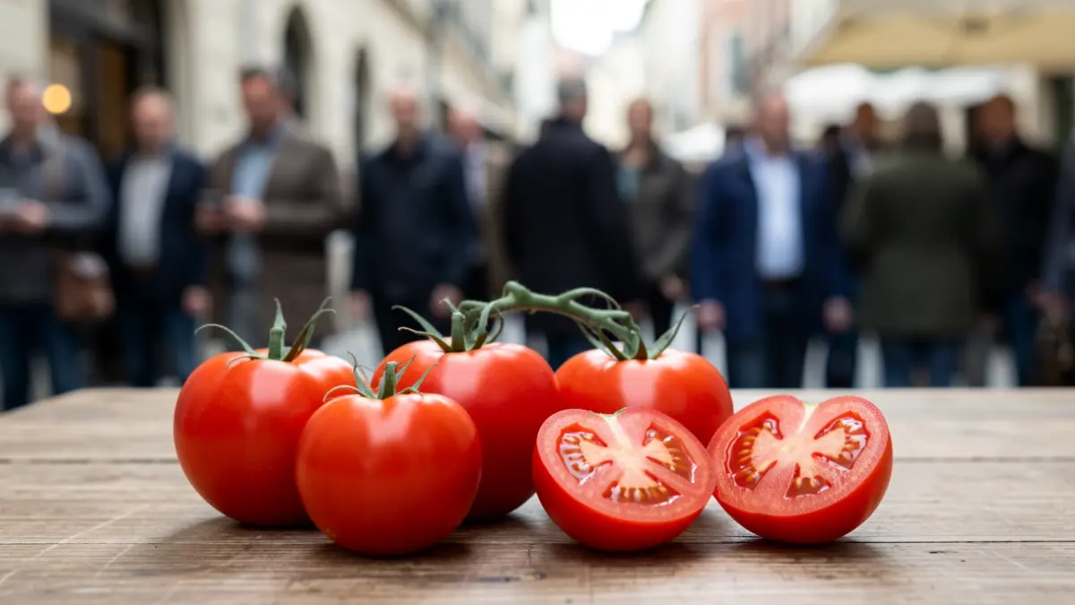 Generic image of ripe tomatoes on a wooden table.