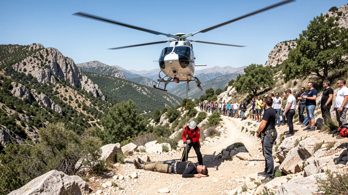 Generic image of a rescue helicopter over a mountain.