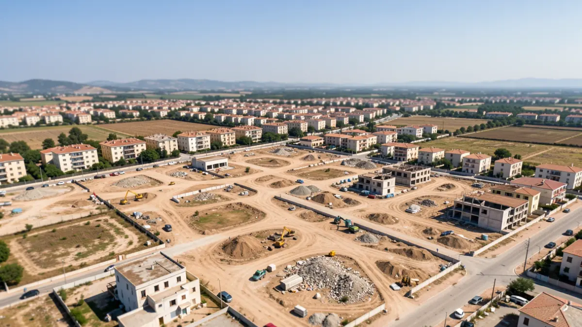 Imatge genèrica d'un sector urbanístic amb construccions inacabades i signes d'abandó.