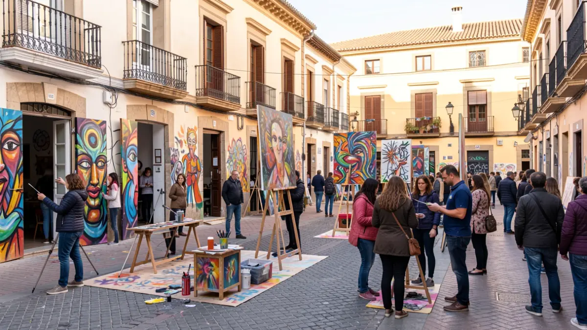 Generic image of a street in Valencia filled with contemporary art during the Russafart festival.