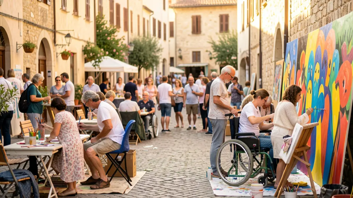 Image of an inclusion and coexistence day in a square with participatory activities.