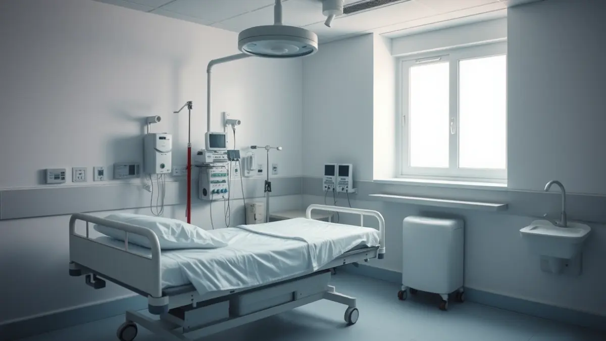 Generic image of a hospital isolation room with medical equipment.