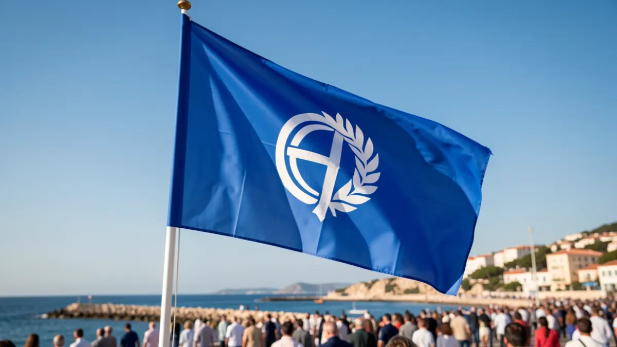 Imatge genèrica d'una Bandera Blava onejant en una platja.