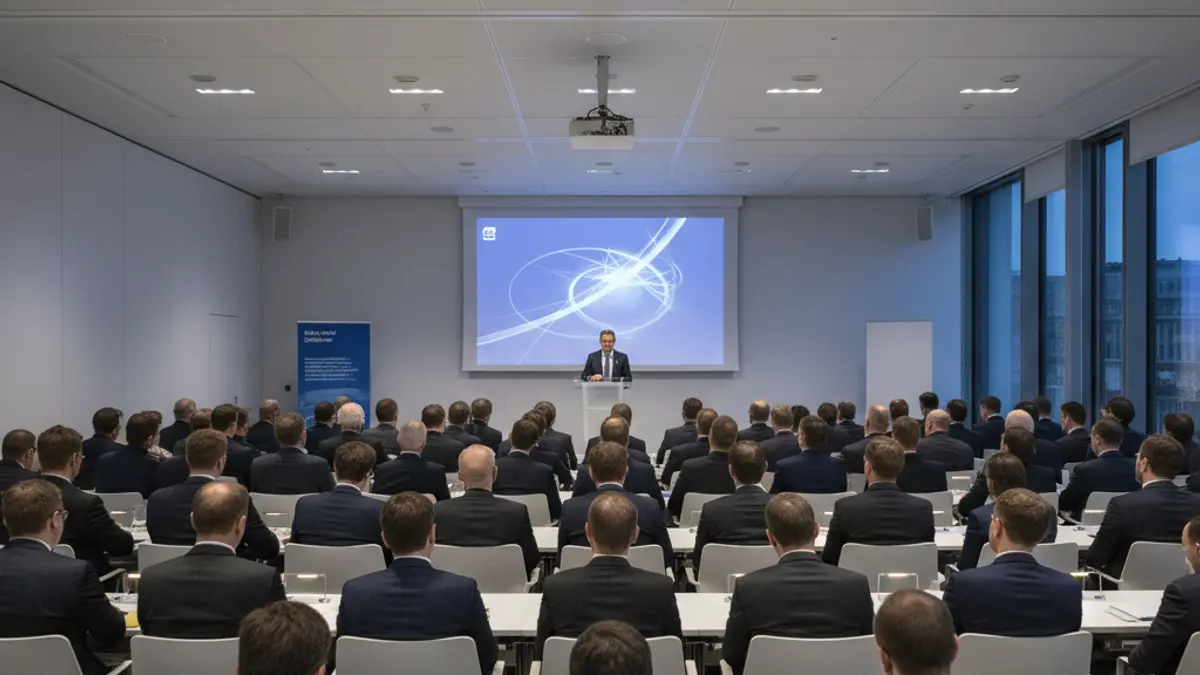 Imatge genèrica d'una ponència o conferència en un auditori modern.