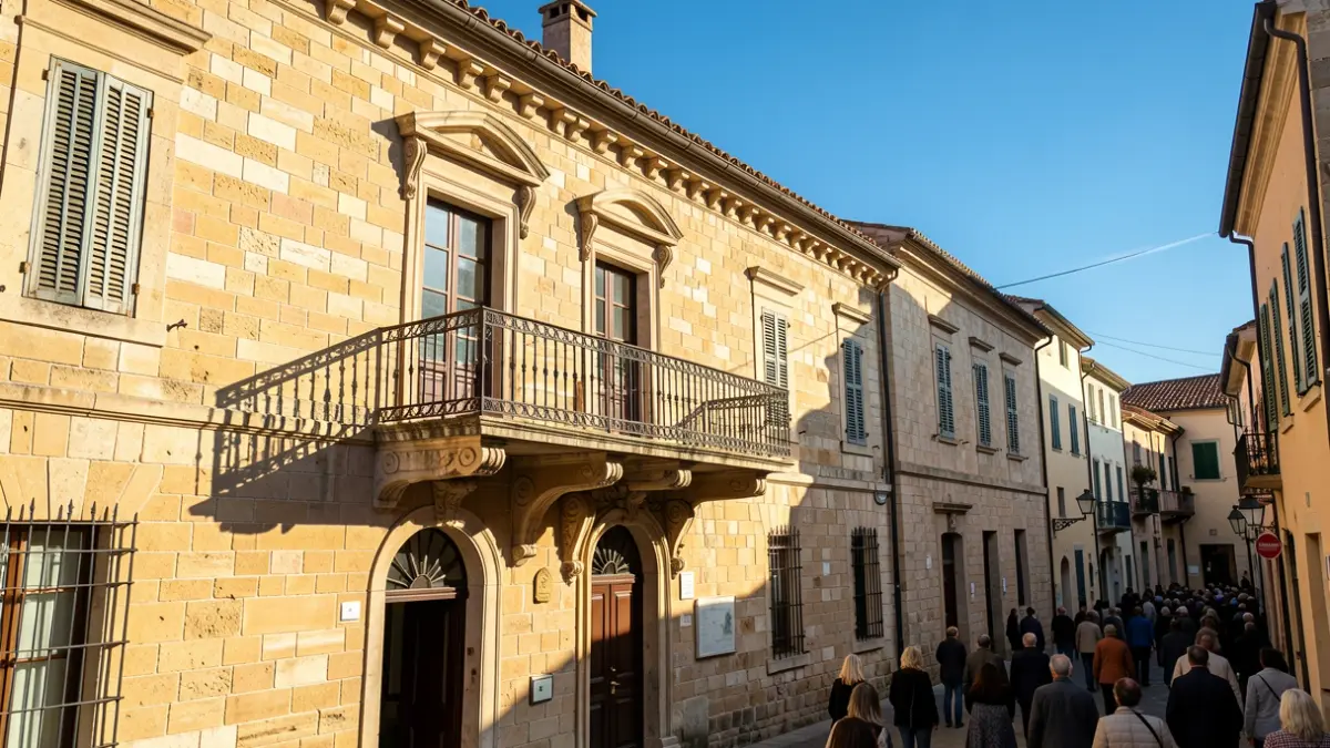 Imagen genérica de la fachada de un ayuntamiento mediterráneo con balcón y barandillas de hierro, luz de tarde.