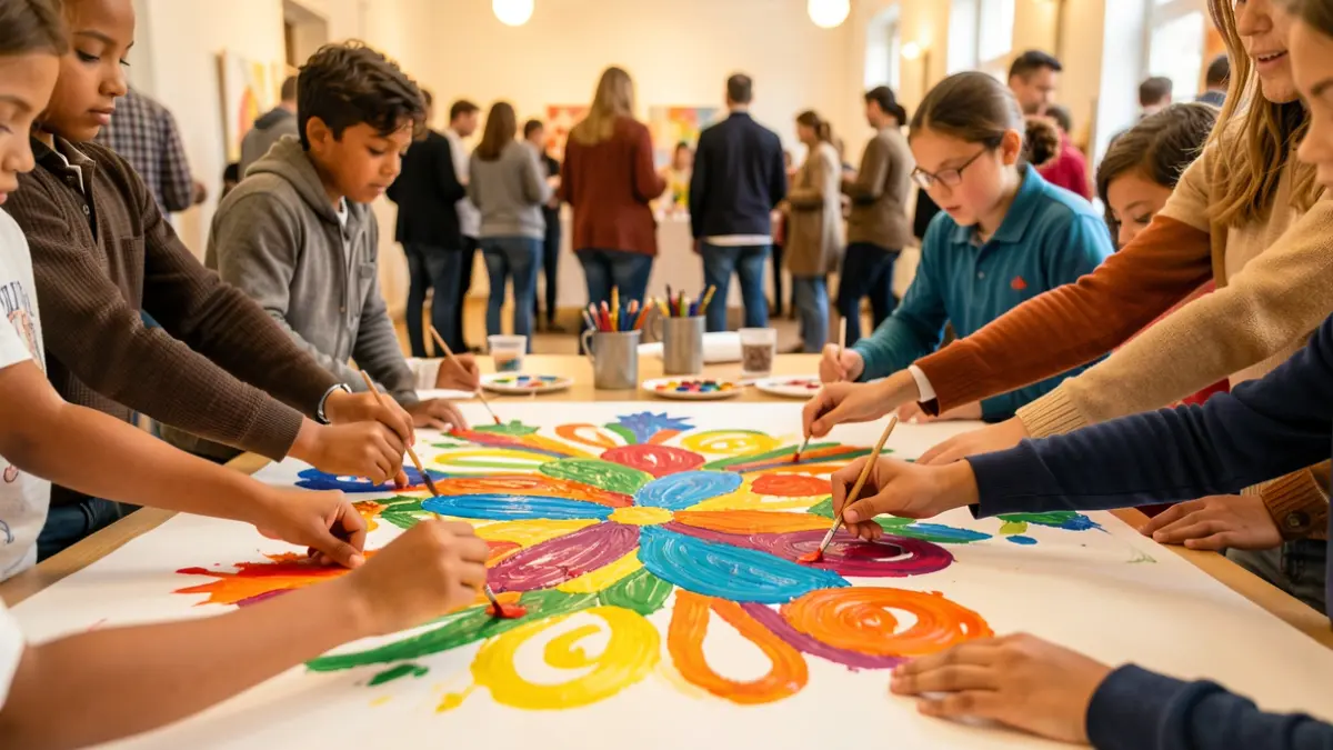 Imagen genérica de manos infantiles pintando formas abstractas de colores.