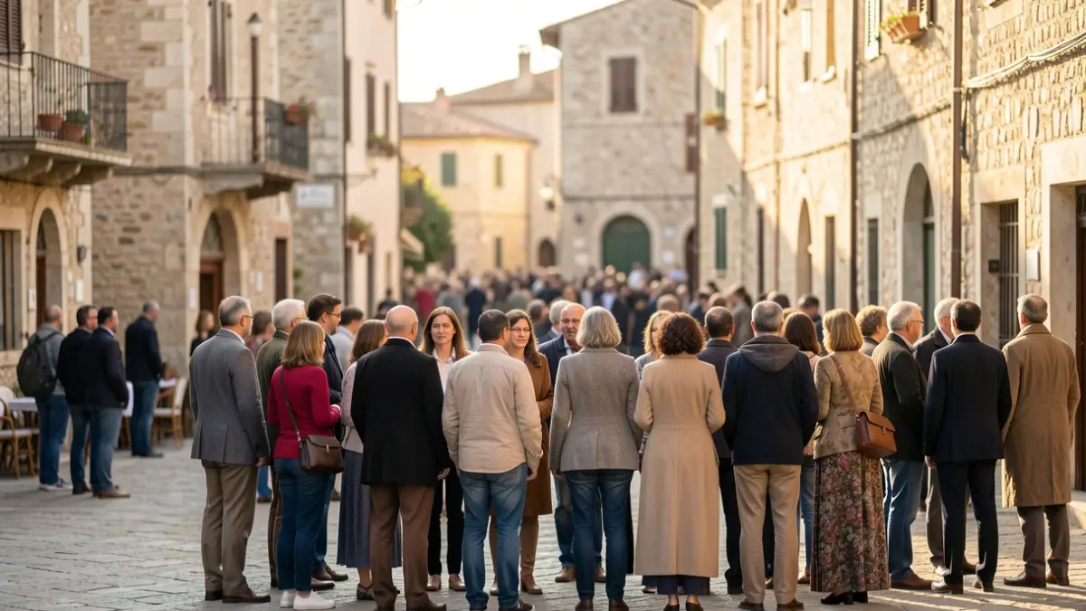Generic image of neighbors gathered in a square in support of public education.
