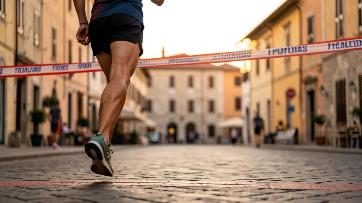 Imagen genérica de una carrera deportiva con un corredor cruzando la meta.