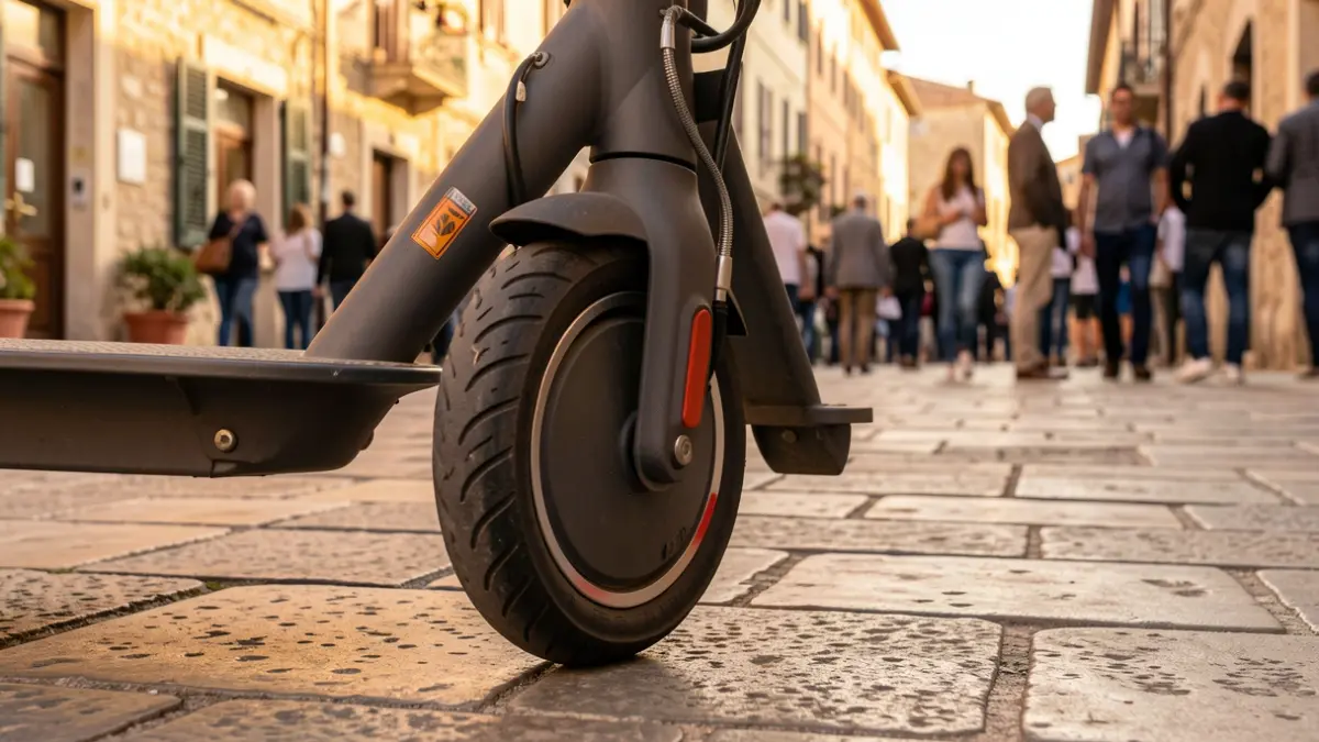 Imagen genérica de un patinete eléctrico aparcado en una calle mediterránea.