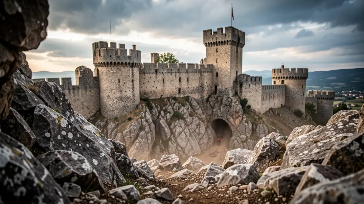 Generic image of rocky and difficult-to-access terrain near a castle.
