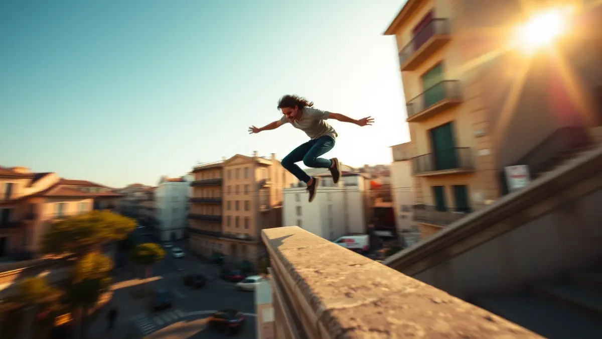 Imatge genèrica d'una persona practicant parkour en un entorn urbà mediterrani.