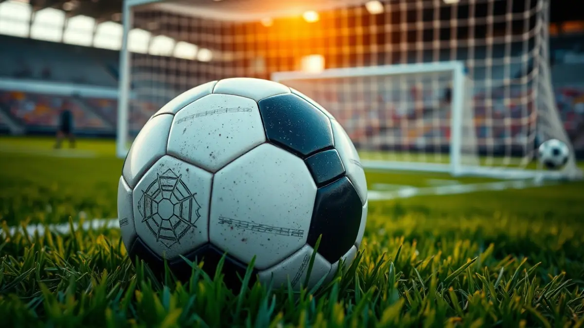 Imatge genèrica d'una pilota de futbol sobre la gespa d'un camp, amb la porteria desenfocada al fons.