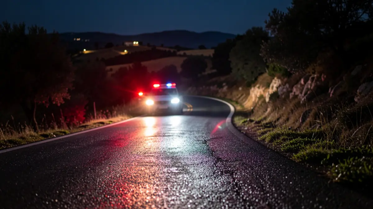Imatge genèrica de llums d'emergència en una carretera mullada de nit.