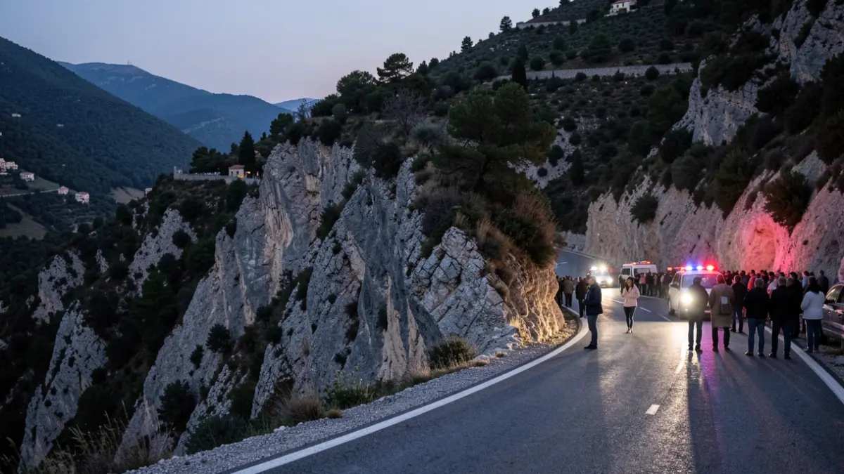 Imatge genèrica d'una carretera perillosa amb llums d'emergència.